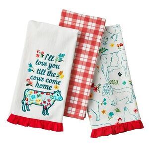 Pioneer Woman Farm Animals Kitchen Towels 3-pc Embroidered 16"W x 28"L Gift NEW